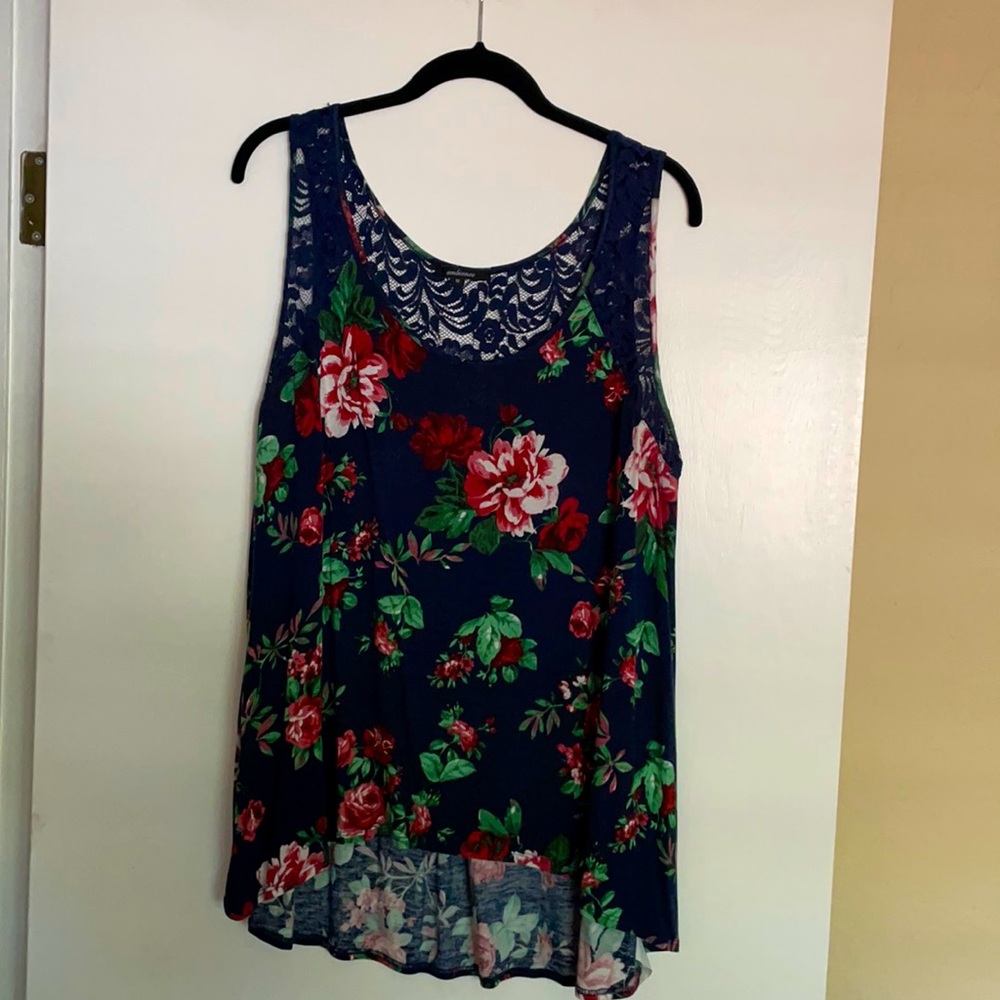 Blue floral sleeveless top